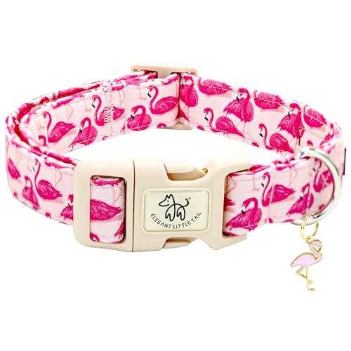 Elegant little tail Dog Collar-Cute Pet Dog Collar Pink Flamingos Print Cotton Soft Girl Puppy Adjustable Pet Collars for Small Medium Large Dogs - color: Flamingo, size: X-Small (Pack of 1)