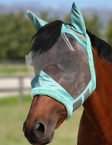 Harrison Howard CareMaster Horse Fly Mask UV Protective Fine Mesh with Extra Wool Soft Touch on Skin Summer Mint-Silver L - color: Summer Mint-Silver, size: Full (Large)]