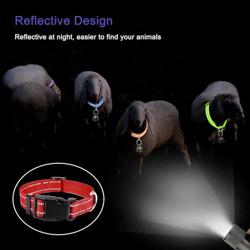 10 Pack Reflective Goat Collars with Bells, Adjustable for Sheep