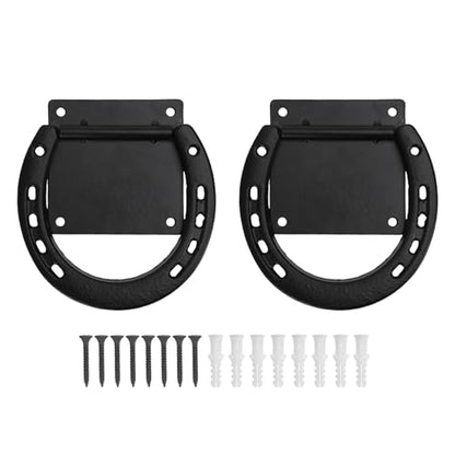 CHICIRIS Horse Hitching Ring Horse Tie Ring Cross Tie Set of 2 Solid Steel Rustic Black Coated with 8 Expansion Screws for Stall Stable Supplies