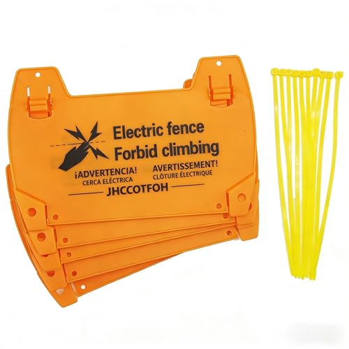 High Voltage Warning Sign, 5-Pack - Double-Sided Electric Fence Signs with Zip Ties, 8.8x5.7" Yellow Plastic Danger Signs for Farm, Ranch, Agricultural & Residential Property Safety