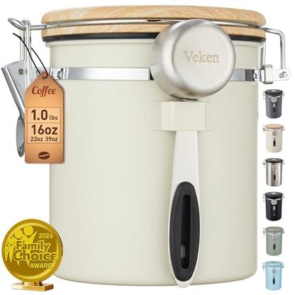 Veken Coffee Canister, Airtight Stainless Steel Food Storage Container,16OZ - color: Cream, size: 16 oz