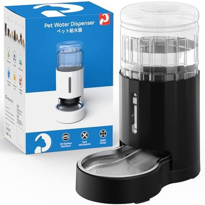 CZPET Automatic 4L/135Oz/1Gal Cat Water Dispenser with Stainless Steel Bowl, Gravity Waterer for Small Medium Dog Puppy Kitten (Black) - color: Black, size: 4L