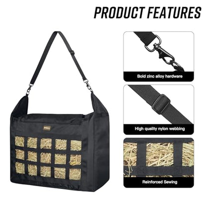 Hay Bag for Horses,Slow Feeder for Horse/Donkey/Goat, Premium 1680D Oxford Cloth,Easy to Fill and Hang with Extra Large Opening（Black）