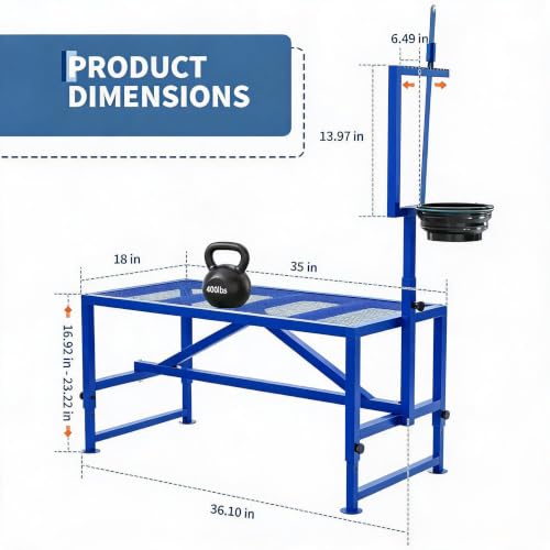 400LBS Goat Milking Stand with Feed Bin, 35" Adjustable Grooming Table - color: Blue, size: 35 inch