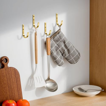 22LB Wall Hooks for Hanging Towel/Coat, Brushed Gold 5 Pack - color: Brushed Gold, size: 5 Pack