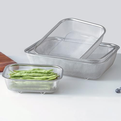 18/8 Stainless Steel Fine Mesh Strainer Basket with Feet, Rectangular Colander for Vegetables, Fruits, Pasta, Noodles – Rustproof, Durable & Easy to Clean (11.02 inch) - color: Sleek Square, size: 11.02 inch