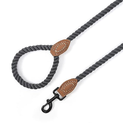 Mile High Life Dog Leash Braided Cotton Rope with Leather-Reinforced Ends - color: Dark Grey, size: 60 Inch-1/2"