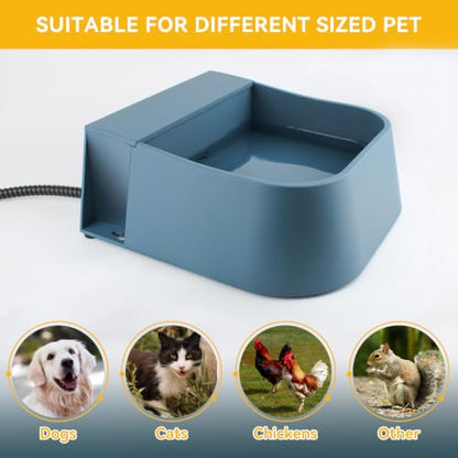 Automatic Heated Water Bowl for Dogs Cats, Outdoor Heated Dog Bowl with Auto Fill, 2L Winter Heating Waterer Provide Drinkable Water for Chickens, Rabbits, Birds, Goats, Feral Animal - size: 2L(Blue)