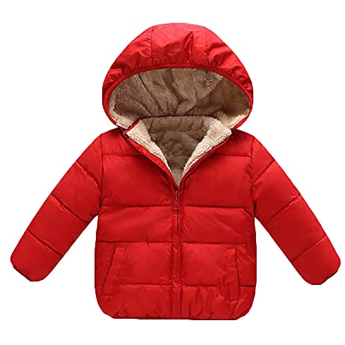GOODKIDS Baby Girls Boys' Winter Fleece Jackets with Hooded Toddler Warm Lined Coat Outer Clothing 1-6 Years - color: Red, size: 1-2T