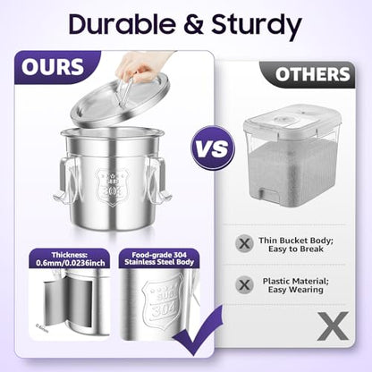 6L Stainless Steel Airtight Canister Rice Cereal Grain Canisters Container Food Oil Sugar Milk Storage Bucket w/Handles+Lid Cylinder Jar for Household Kitchen Bar Restaurants Silver (6L) - color: 6L
