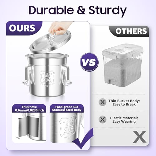 1.6Gal Stainless Steel Canister w/Lock Lid 5-10lbs Flour Storage Container for Kitchen Airtight Dog Food Bucket Metal Coffee Bean Can Long Term Food Container Sealing Jar for Rice Sugar (6L) - color: 6L
