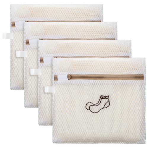 4 Pcs 7.87×7.09 Inch Small Mesh Laundry Bags for Socks, Durable Polyester Lingerie Delicates Bag for Washing Machine, Useful for Masks, Underwear (4 Sock Laundry Bag)