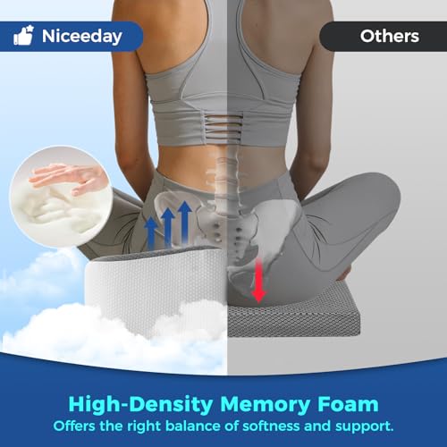 Office Chair Seat Cushion, Adjustable Height Memory Foam Cushion with Coccyx Cutout,Thick Ergonomic Seat Pad for Long Sitting, Tailbone Support for Desk Chair, Washable Cover