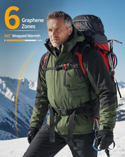Wulcea Graphene Heated Jacket for Men Fur Lined with Large Capacity Battery Pack - color: Green Fur Lined, size: Small