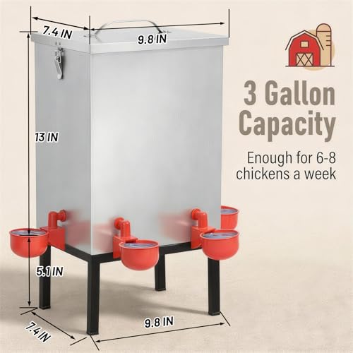 3 Gallon Chicken Waterer with Cups & Nipples, Stainless Steel