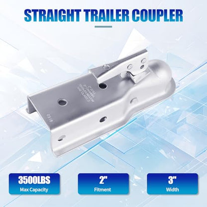 3500lb Straight Trailer Coupler for 2" Ball, 3" Channel | Designed for 3" channel widths and 2" balls. Zinc-plated steel capacity for heavy-duty towing needs. - size: 2" Ball 3" Channel 3,500 lbs