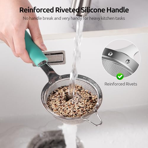 U-Taste Fine Mesh Strainer, 18/8 Stainless Steel Sieve 30 Mesh, S/Aqua Sky | Tea Coffee Strainer with Silicone Handle, Mini Small Ultra Fine Sieve, Metal Colander for Loose Tea/Juice/Pulp/Matcha/Liquids - color: (1) Aqua Sky, size: S-3.35in