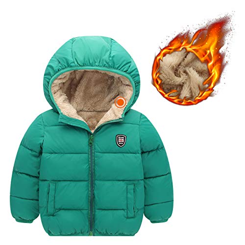 Happy Cherry Boys Girls Winter Thick Jacket Warm Fleece Fur Lining Zipper Hooded Windproof Coat Outwear for 1-7 Years - color: Green, size: 2-3T
