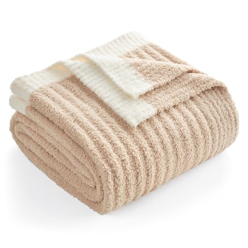 Snuggle Sac Fluffy Ribbed Beige Blanket Twin Size, Soft Luxurious Knit Fuzzy Plush Microfiber Blankets for Sofa, Bed, Beige, 60x80 inches - color: Beige, size: Twin(60"x 80")