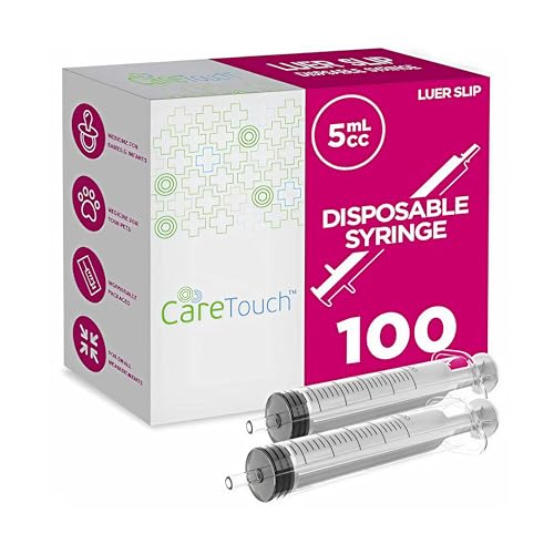 Care Touch Disposable Syringes Without Needle, Luer Slip, 5ml 100 Count - size: 5 ml
