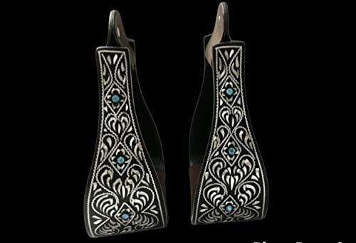 Majestic Ally Western Horse Aluminum Black Engraved Stirrups- Adults - style: Silver Black with Crystal