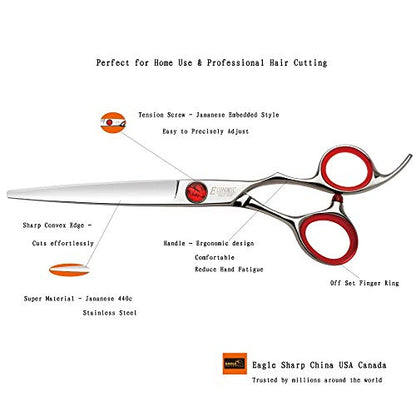 Professional 6.0-inch Shears Cutting &Thinning Scissors Kit Convex Edge Hairdressing Scissors Set 440C Steel Stainless Japanese Process with Free Fine Orange Leather Case - style: 6 Inch Cuting & Thinning