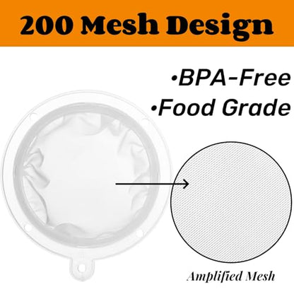 Noamus 10 Pack 200 Mesh Food Filter Strainer, 5 Inch Nylon Fine Mesh Sieve Drainer, Premium Plastic Mesh Colander for Filtering Yogurt Juice Milk Honey, Reusable Mini Brine Shrimp Separation Net