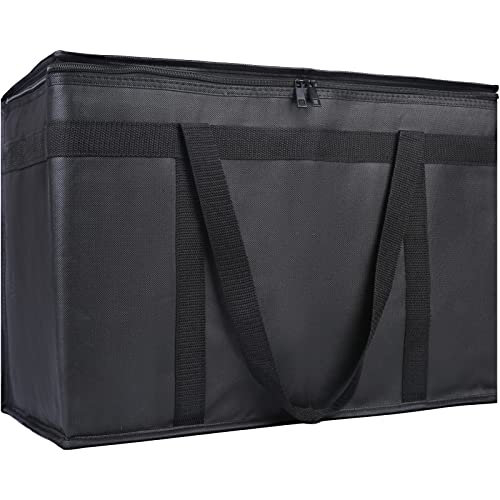 Bodaon 1-Pack Insulated Food Delivery Bag, XX-Large Reusable Grocery Shopping Bag, Frozen Food Cold, Cooler Bags with Zippered Top, Black | Reusable Shopping, Frozen Food Cold, Cooler Bags for Picnic, Commercial Catering Pizza Carrier, Thermal Hot, Collap