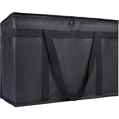 Bodaon 1-Pack Insulated Food Delivery Bag, XX-Large Reusable Grocery Shopping Bag, Frozen Food Cold, Cooler Bags with Zippered Top, Black | Reusable Shopping, Frozen Food Cold, Cooler Bags for Picnic, Commercial Catering Pizza Carrier, Thermal Hot, Collap