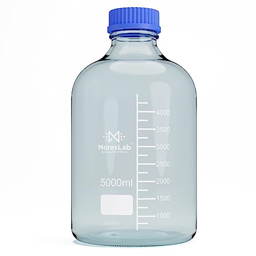 5000ML Storage Glass Bottles – 1pc Round Media Storage Bottle – Borosilicate Glass Bottles – Safe Probe Storage Glass Storage Bottles with GL60 Blue Screw Cap (5000ml - 1pc) - size: 169.1 Ounces