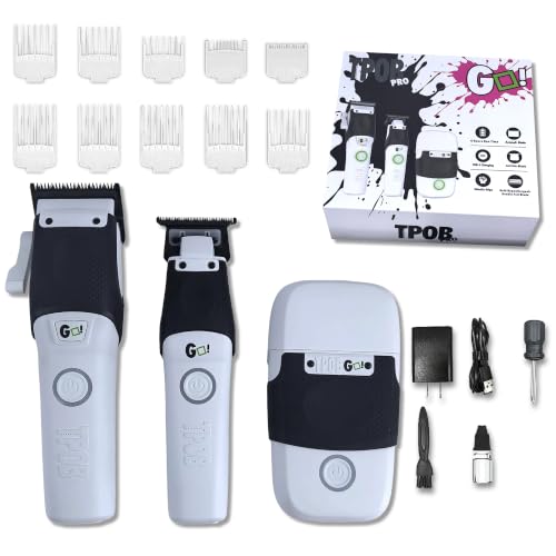 TPOB Professional Barber Clippers Go Edition Clipper Trimmer Shaver Set (White) - color: White