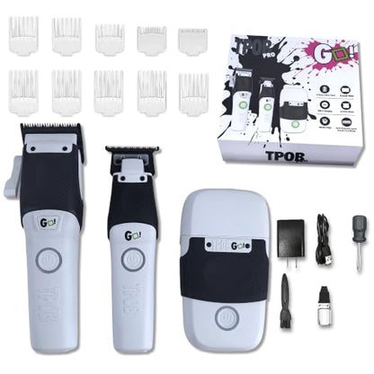 TPOB Professional Barber Clippers Go Edition Clipper Trimmer Shaver Set (White) - color: White