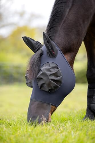 LeMieux Bug Relief Full Mask - Fly Mask - UV Protection - Pull On - Breathable - Nose Cover - Navy - XSmall - color: Navy, size: Xsmall