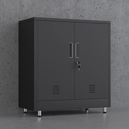 JINGUR Metal Storage Cabinet with Locking Doors and Adjustable Shelf, Small Lockable Sideboard Buffet Cabinet for Home Office Hallway Entryway Living Dining Room (Black) - color: Black