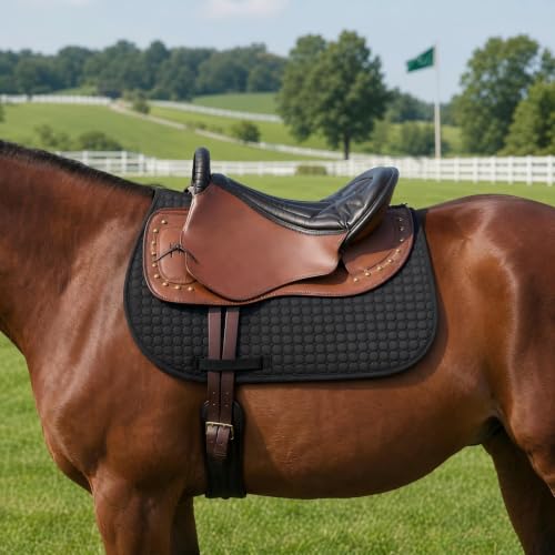 Horse Saddle Pad Non-Slip Cushion for English & Western Riding, Comfort & Protection for Horse Back, Prevents Sores & Chafing, Black