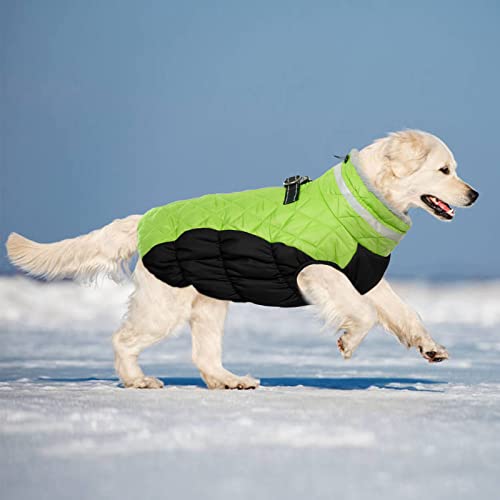 Lelepet Dog Coat Warm Dog Winter Coat Waterproof Dogs Jacket with Harness - color: Lime, size: X-Small