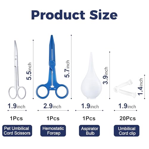 Pet Birth Care Kit for Kittens & Puppies, Pet Newborn Pet Supplies Newborn Animal Grooming & Cleaning Set with Cord Ties, Nasal Cleaner, Clamping Tool, Care Scissors, for Cats, Dogs, and Small Animals
