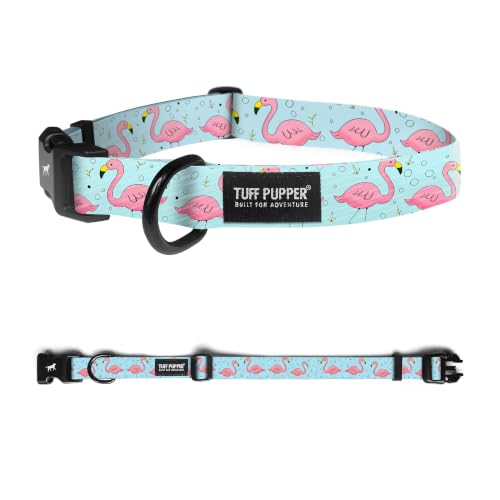 Tuff Pupper Premium Adjustable Dog Collar, Stylish Pattern Collars Designed in USA, Quick Release Buckle, Flamingo Bay Medium (1 Inch Wide x 13-18 Inch Neck) - color: Flamingo Bay, size: Medium