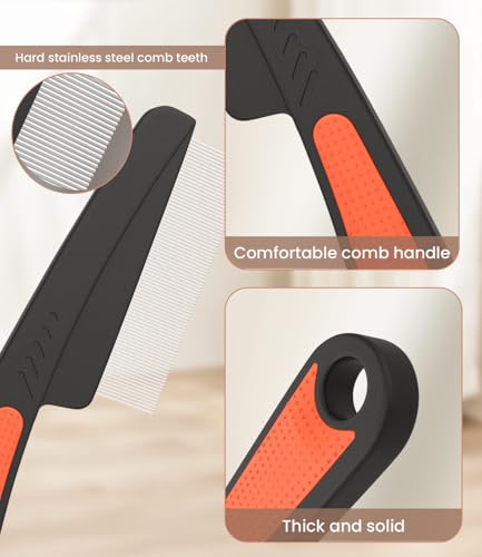 Dandruff Comb Removal Steel Fine Tooth Scalp Detox Hair Care Tool 3PC | Build Up Flakes Lice Comb, Stainless Steel Teeth, Self Cleaning, Anti Slip Handle, for Women Men Kids, Black+ Red - color: 3PC Black+Red