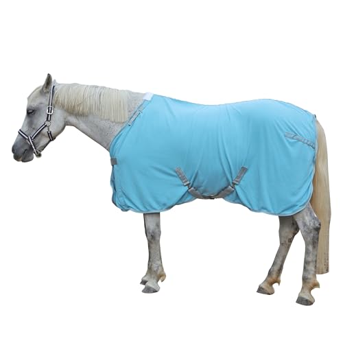 Horse Fleece Cooler Blanket, Moisture Wicking Post-Workout Drying - color: Light Blue, size: 84"