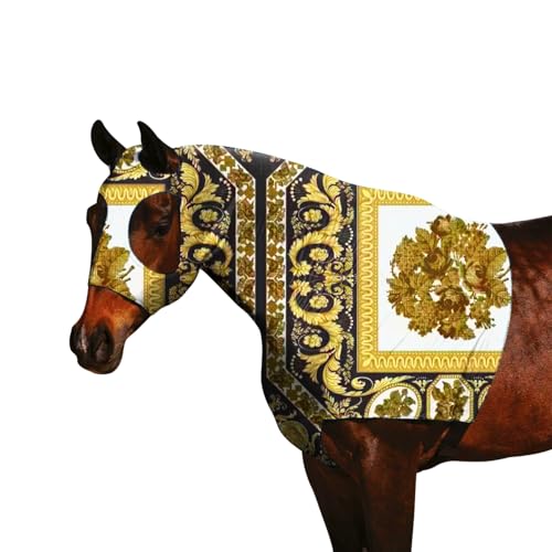 Horse Stretch Slicker Hood with Zipper, Earless Design, Black Gold, Size M - color: Black gold, size: M-1Pack