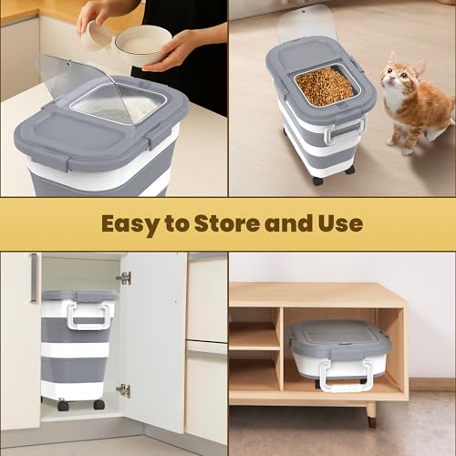 HOYTAMDA 25-35Lbs Rice Container,Collapsible Food Storage Container Wheels - color: Grey/25-35lbs