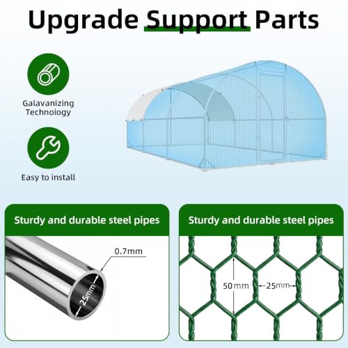 4ever2buy Metal Chicken Coop, 10x20 FT Walk-in Chicken Run Pen Poultry Cage, Water-Resistant & Anti-UV Cover, Large Chicken Coop for 18-22 Chickens - size: 231.6"L x 114.0"W x 76.0"H
