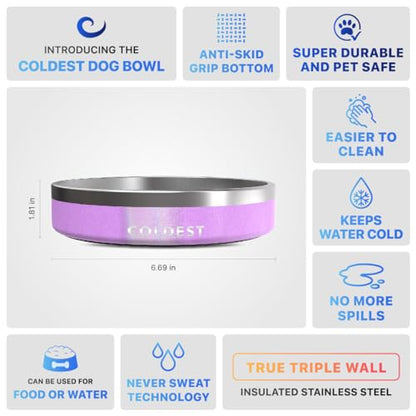 Coldest Dog Bowl - Anti Rust Metal, Non Slip, 3 Layers Insulated Stainless Steel Dog Bowls - Spill Proof & Heavy Duty - Water Bowl for Dogs, Cats, Dish Washer Safe (21 oz,Saturn's Moon Purple Glitter) - color: Saturns Purple Glitter, size: 21 oz