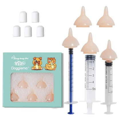 Doggiema Feeding Nipple and Syringes for Puppy Kitten, Nipples Feeder Kit | for neonatal kittens, kitten bottle feeding kit,kitten nursing kit,syringe for feeding, nipples for feeding