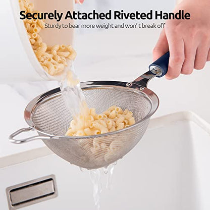18/8 Stainless Steel Mesh Strainer: U-Taste 5.5 Inch Kitchen Fine Mesh Sieve Food Colander with Riveted Sturdy Silicone Handle and 30 Mesh Hole for Straining Flour, Pasta, Fruit, Quinoa(Midnight Blue) - color: (3) Midnight Blue, size: Medium (5.5 x 13 in)
