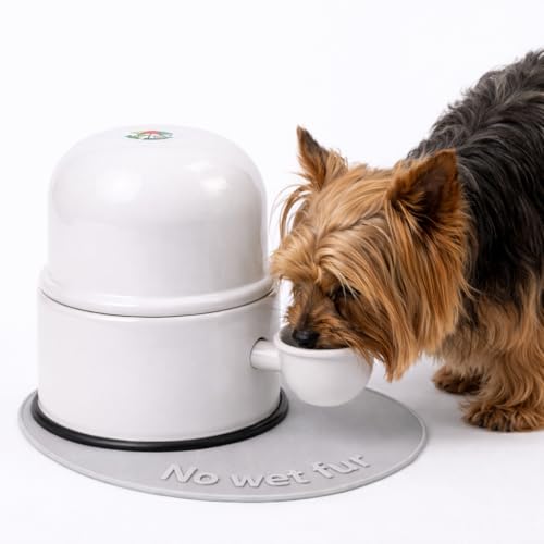 Pet Water Dispenser for Dogs and Cats, 47.3 oz – Gravity-Fed Aluminum Water Bowl, Prevents Wet Fur, Provides Continuous Fresh Water, Electrostatic Coated Finish, (White) - color: White