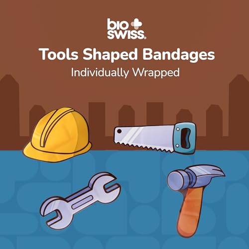 BioSwiss Bandages, Tools Shaped Self Adhesive Bandage Set, Latex Free, Sterile Wound Care, 24 Count - color: Tools, size: 24-Count Box