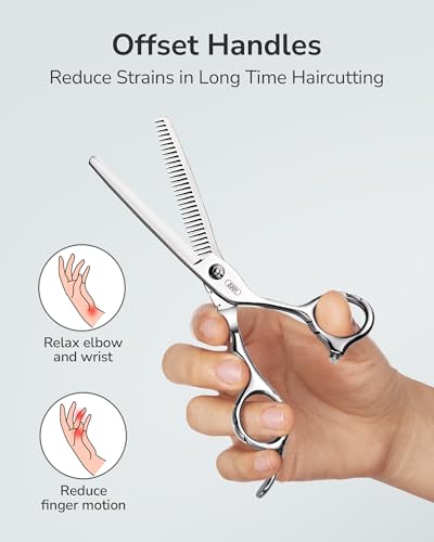 ULG Hair Thinning Scissors 6.7” Shark Series 100% Japanese Stainless Steel, Offset Handle, 30-Tooth Seamless Thinner 15% Hair Removal, Professional Barber Layering Shears for Salon & Home Hair Styling - color: Blue02